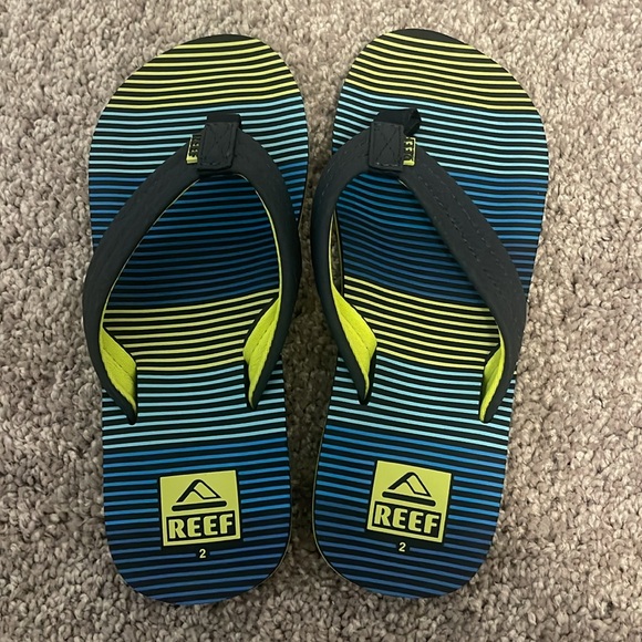 Reef Kids Ahi Collection Aqua Blue & Green Striped  Flip Flops/Sandals USA 2 - Picture 6 of 8